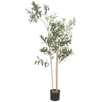 HOMCOM Decorative Artificial Plant, 148 cm Silk Olive Tree with 553 Leaves in Cement Pot, Fake Plant(m-11)
