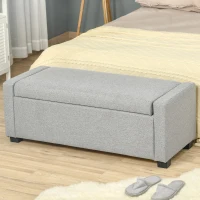 HOMCOM Fußbank mit Staufach aus Stoff, 120x50x44 cm - Grau(m-2)