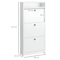HOMCOM Schuhschrank 3 Klappenfächer (18 Paar Schuhe) und 1 Ablage Spanplatte Weiß 60×24×132cm(m-3)