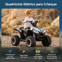 HOMCOM Quadriciclo Elétrico para Crianças de 3-5 Anos Veículo Eléctrico a Bateria 12V com 2 Motores 83x53x55,5cm Branco(m-5)