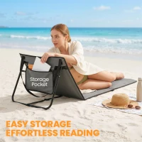 Outsunny Set of 2 Foldable Garden Beach Chair Mat, Outdoor Sun Lounger Seats with Adjustable Back, Magazine Pocket, Carry Strap(m-7)