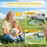 PawHut Cercado para filhotes, 16 peças parque para filhotes dobrável com porta para cães pequenos e médios, 3,2 x 3,2 x 0,8 m, Cinza(m-4)
