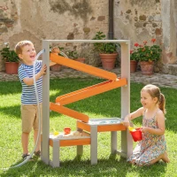 AIYAPLAY Sand Wasserspieltisch, Holz Wassertisch, Matschtisch mit Wasserbahn, 2 Becken Sandkastentisch für 3-8 Jahre Kinder Grau(m-10)