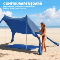 Outsunny Cort de Plajă pentru 2-4 Persoane, Covoraș, Lopată, Protecție Solară UPF50+, Albastru(m-7)