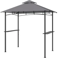 Outsunny Grillpavillon Gartenzelt Grill Pavillon Balkonpavillon mit Ablagen Flammhemmendes Doppeldach Grau 245 x 148 x 252 cm(m-1)