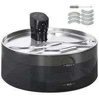 PawHut Fonte para gatos 7L, fonte para gatos com bomba silenciosa, LED, filtro de carvão ativado, aço inoxidável 30,6 x 30,6 x 17,2 cm(m-1)