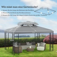 Outsunny Ersatzdach für Pavillon 3 x 4 m wasserabweisend Pavillondach mit Doppeldach Ersatzbezug für Gartenpavillon Ersatzteile aus Polyester-Stoff Hellgrau(m-3)