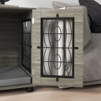 PawHut Caixa para cães com almofada, até 20 kg/50 cm de comprimento corporal, metal, 80x56x63cm, Cinza/Acabamento em madeira(m-5)