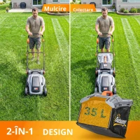 Outsunny Mașină de tuns iarba pe baterie fără fir 18V cu 2 baterii de 4Ah, lățime de tăiere 34 cm și funcție mulching, motor 700 W(m-7)