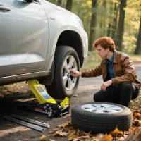HOMCOM Gato Hidráulico para Coche 3T Altura de Elevación 75-505 mm con Bomba de Doble Pistón Ruedas Mango de Aluminio Amarillo(m-10)