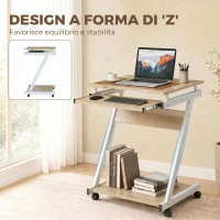 HOMCOM Scrivania per Computer con 4 Ruote, Tastiera Scorrevole, Colore Rovere(m-4)