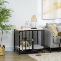 PawHut Gaiola para cães, Caixa para cães, almofada resistente à água, bandeja de fundo removível, com trava, Preto, 80 x 55 x 71 cm(m-6)