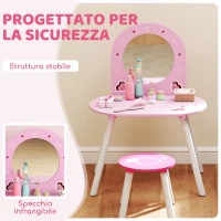 AIYAPLAY Set Toeletta Trucco Bambina 3-6 Anni con Sgabello, Specchio Infrangibile, Design con Cuori, Rosa(m-5)