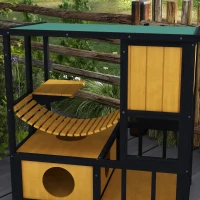 PawHut Casa para Gatos Toca para Gatos Abrigo para Gatos, resistente às intempéries, 1 rampa, 1 plataforma,  84,5 x 60 x 88 cm, Verde + Natural(m-4)
