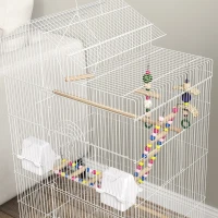 PawHut Gabbia per Uccelli, Voliera con Maniglia e Porte, Gabbietta con Altalena, Ciotole e Giochi, 46x36x100 cm, Bianco(m-8)