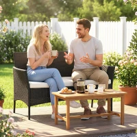 Outsunny Divano da Giardino a 2 Posti con Cuscino e Braccioli in Rattan PE e Acciaio, 107x55x80cm, Nero(m-9)