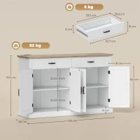 HOMCOM Sideboard mit USB-Anschluss und Mehrfachsteckdose TV-Möbel mit 2 Schränken mit Scheunentüren, 2 Schubladen und verstellbaren Regalen, weiß(m-3)