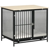 PawHut Gaiola para cães, Caixa para cães, almofada resistente à água, bandeja de fundo removível, com trava, Preto, 80 x 55 x 71 cm(m-1)