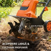 Outsunny Motobineusă electrică 1500W cu mâner pliabil, lățime de lucru 40 cm, adâncime de arat 9 cm, 6 lame, portocaliu(m-7)