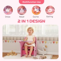 AIYAPLAY Set Tavolo e Sedia per Bambini 3-5 Anni in Legno MDF con Motivi a Cuore, Contenitore Integrato, Rosa(m-3)