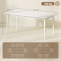 HOMCOM Masă pentru 8 persoane, Masă modernă de bucătărie cu picioare din lemn masiv, 180 cm, crem(m-3)