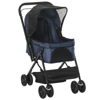 PawHut Carrinho para pets dobrável, 1 compartimento, 2 freios, incl. cinto de segurança, Azul(m-6)