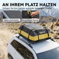 Outsunny Wasserdicht Dachbox Auto 425L für Fahrzeugdächer mit/ohne Gepäckträger Gepäckbox mit 8 Verstärkte Gurte Türhaken Gelb(m-5)