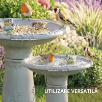Outsunny Bazin pentru păsări din rășină pentru exterior, bazin rotund înalt de 51 cm cu aspect de piatră, suport independent pentru hrană pentru păsări, Gri(m-6)