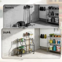 Outsunny Organizator de Ounelte de Grădină în Oțel pe 3 Nivele, 74 Emplacements, 4 Roues, 11 Crochets, 104x40x95cm, Negru(m-7)