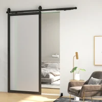 HOMCOM Kit para Porta de Correr, silencioso & de deslizamento suave, para paredes de madeira & cimento, 183 cm, aço, preto(m-4)