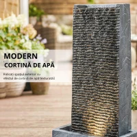 Outsunny Fântână 2 niveluri pentru grădină cu iluminare LED, pompă, aspect granit 37,5 x 22 x 80 cm(m-6)