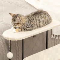 PawHut Escada para Gatos, com arranhador, 3 degraus, bolinha de brincar, robusta, Aço+Sisal, creme branco+preto, 51 x 54 x 53cm(m-4)