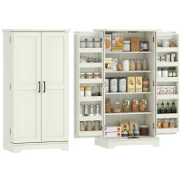HOMCOM Küchenbuffet Küchenschrank 5 Ebenen mit Türen und verstellbaren Regalböden 60l x 40P x 120H cm Holzmaserung Creme(m-8)