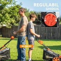 Outsunny Mașină de tuns iarba pe baterie fără fir 18V cu 2 baterii de 4Ah, lățime de tăiere 34 cm și funcție mulching, motor 700 W(m-4)