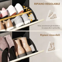 HOMCOM Scarpiera Slim con 2 Cassetti Ribaltabili e 3 Vani Aperti, Capacità 15 Scarpe, 83x24x90.5 cm, Nero(m-5)