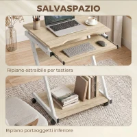 HOMCOM Scrivania per Computer con 4 Ruote, Tastiera Scorrevole, Colore Rovere(m-5)
