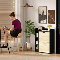 HOMCOM Scarpiera Slim con 2 Cassetti Ribaltabili e 3 Vani Aperti, Capacità 15 Scarpe, 83x24x90.5 cm, Nero(m-9)