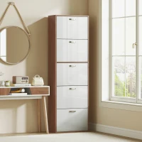 HOMCOM Schuhschrank Schuhmöbel 5 Klapptüren Zweifarbig Weiß/Dunkelbraun Holzoptik(m-4)