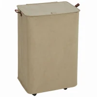 HOMCOM Cesto de Ropa Sucia con Tapa y Ruedas 50L Cesta de Ropa Sucia Plegable con Bolsa con Cordón Extraíble 40x30x65 cm Camel(m-1)