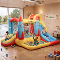 Outsunny Castelo Insuflável com 2 Escorregas Trampolim e Piscina para Crianças acima de 3 Anos com Inflador e Bolsa de Transporte para Interior Exterior 330x265x185cm Multicor(m-8)