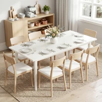 HOMCOM Masă pentru 8 persoane, Masă modernă de bucătărie cu picioare din lemn masiv, 180 cm, crem(m-2)