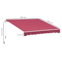 Outsunny Fall-Rollmarkise mit Kurbel, aus Aluminium und Polyester, 295x245cm, Dunkelrot(m-3)