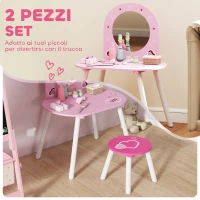 AIYAPLAY Set Toeletta Trucco Bambina 3-6 Anni con Sgabello, Specchio Infrangibile, Design con Cuori, Rosa(m-3)