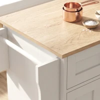HOMCOM Ilha de cozinha com tampo dobrável, carrinho com rodízios 2 gavetas, 3 portas, suporte para prateleiras e porta-toalhas, branco(m-6)