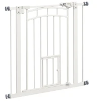 PawHut Barrera de Seguridad para Perros 74-80 cm con Montaje a Presión Doble Bloqueo Extensión para Puerta Escalera Blanco(m-1)