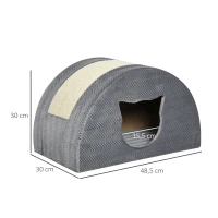 PawHut Caverna para Gatos com Arranhador Cama para Gatos Casa Arranhador Apartamento para Gatos Sisal Cinza 48,5 x 30 x 30 cm(m-3)