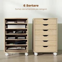 HOMCOM Comodă pentru Birou cu 6 Sertare, 4 Roți și Blocare, 40x35x63cm, Stejar(m-4)