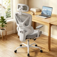 HOMCOM Cadeira de escritório ergonômica com suporte lombar dinâmico adaptativo, 73x75x120-128cm, cinza(m-10)