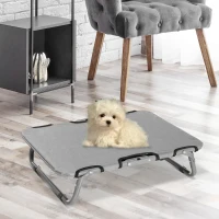 PawHut Cama Elevada Dobrável para Cães, Cama para Cães Pequenos, Revestimento Refrescante com Estrutura de Aço, Cama para Exterior/Camping, 59 x 46 x 15 cm, Cinza(m-2)