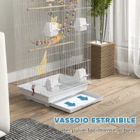 PawHut Gabbia per Uccelli, Voliera con Maniglia e Porte, Gabbietta con Altalena, Ciotole e Giochi, 46x36x100 cm, Bianco(m-5)